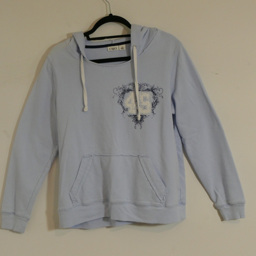 Cato Women Hoodie XL Blue Graphic Distressed Y2K McBling Loungewear Sporty 2000s